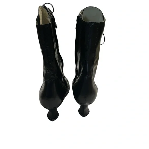 Kenneth Cole Black Leather Lace-Up Victorian Oxford Boots Made in Spain 90s Y2K - Picture 4 of 16